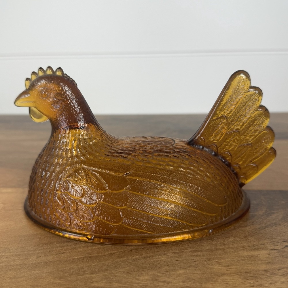 Vintage Indiana Glass Golden Amber Glass Hen on Nest LID TOP ONLY 7"